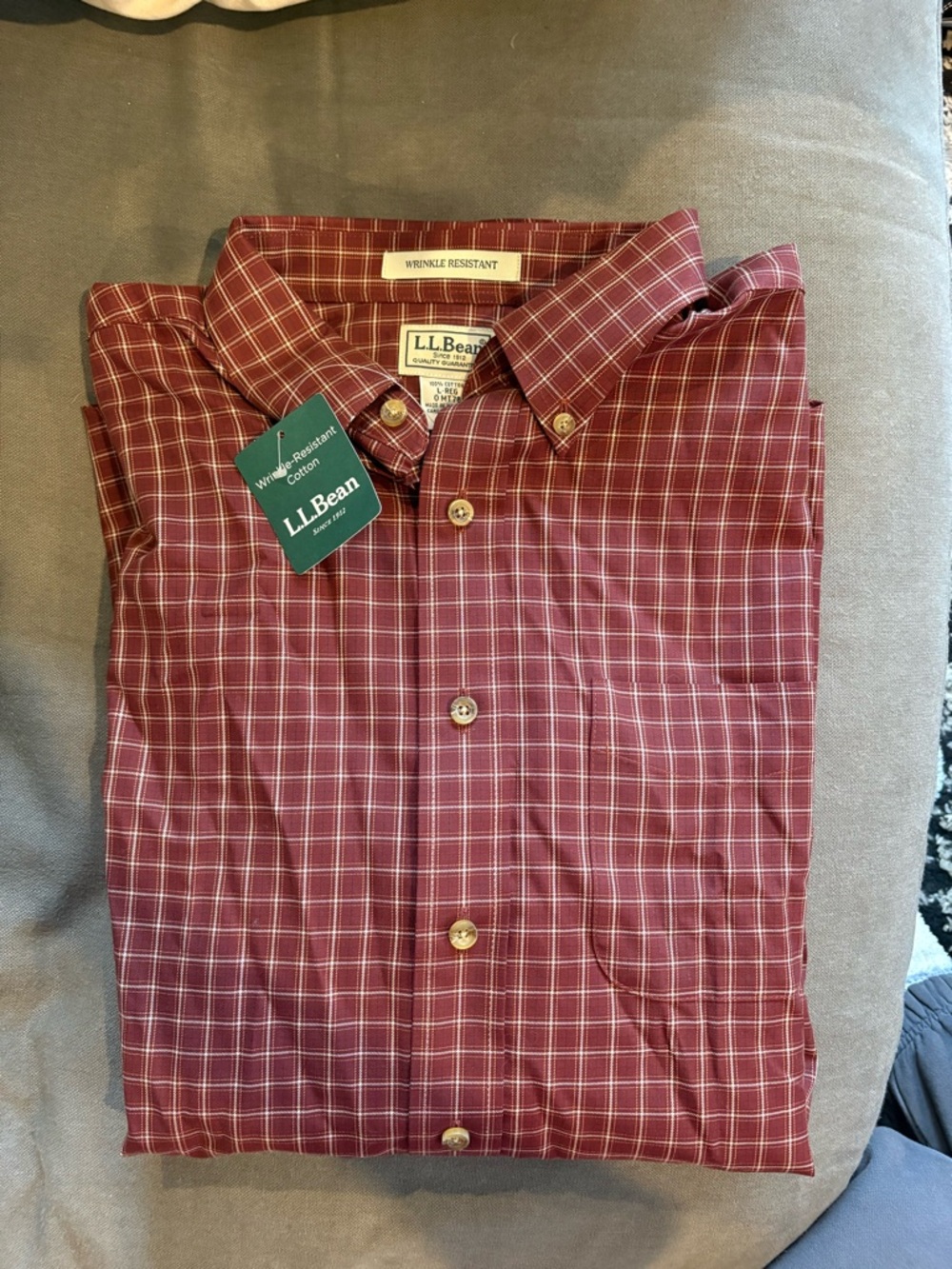 NWT L.L. Bean Men's Red Plaid Button-Down Shirt
